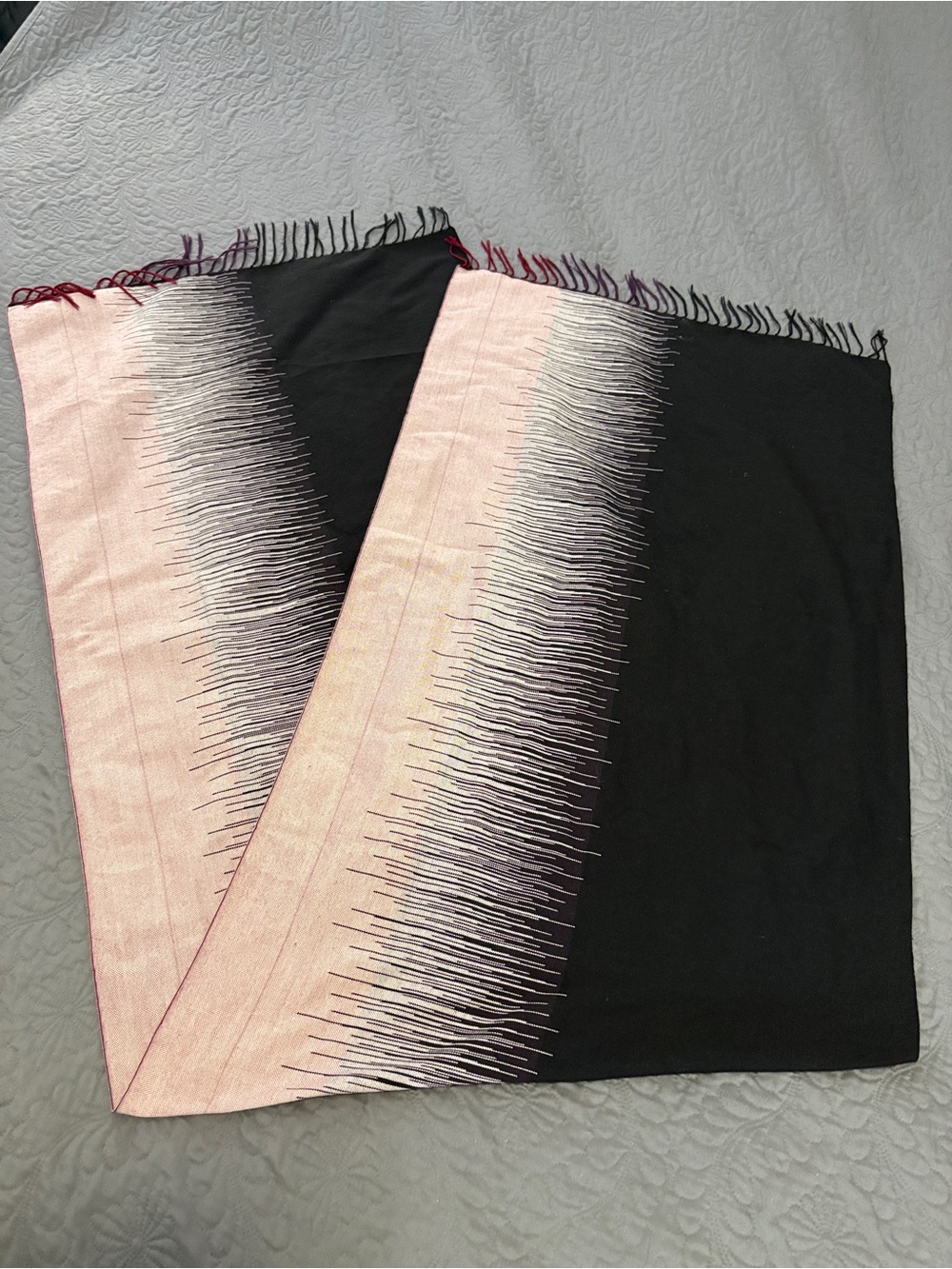 Manila Hand-loomed Cotton Pashmina With Hand-tied Fringe Black Burgundy